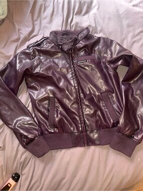 Beverly Hills Polo Club Women's Plum Faux Leather Bomber Jacket VINTAGE